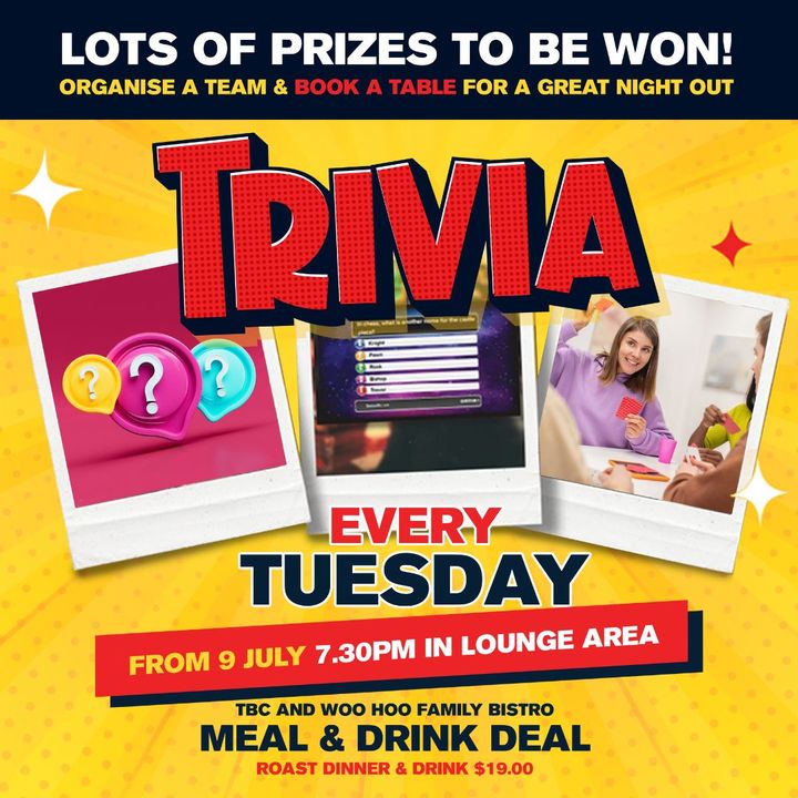 Featured image for “EXCITING NEWS!  Our new Tuesday Night Trivia is kicking off THIS Tuesday – 9th July!”