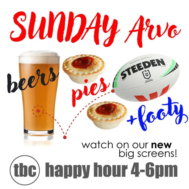 Featured image for “Sunday Arvo Happy Hour: Beers, Pies, & Footy at TBC”